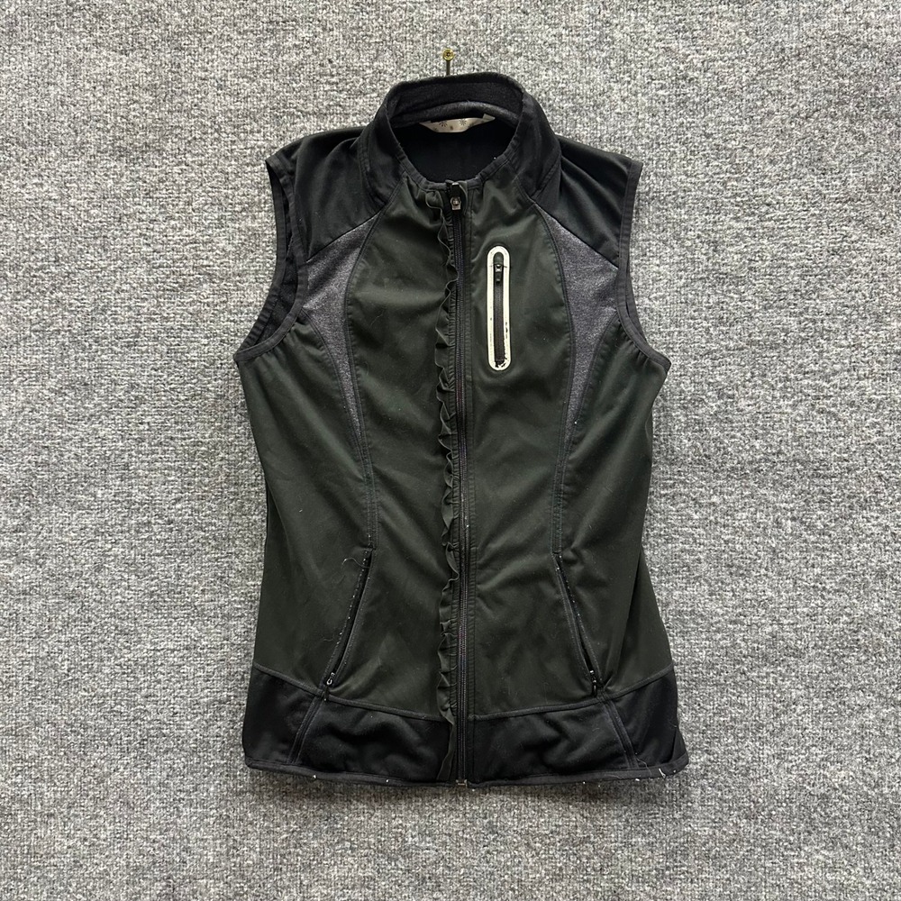 Athleta Vest Womens Size S Black Ruffle Trim Full Zip Athletic Running Pockets